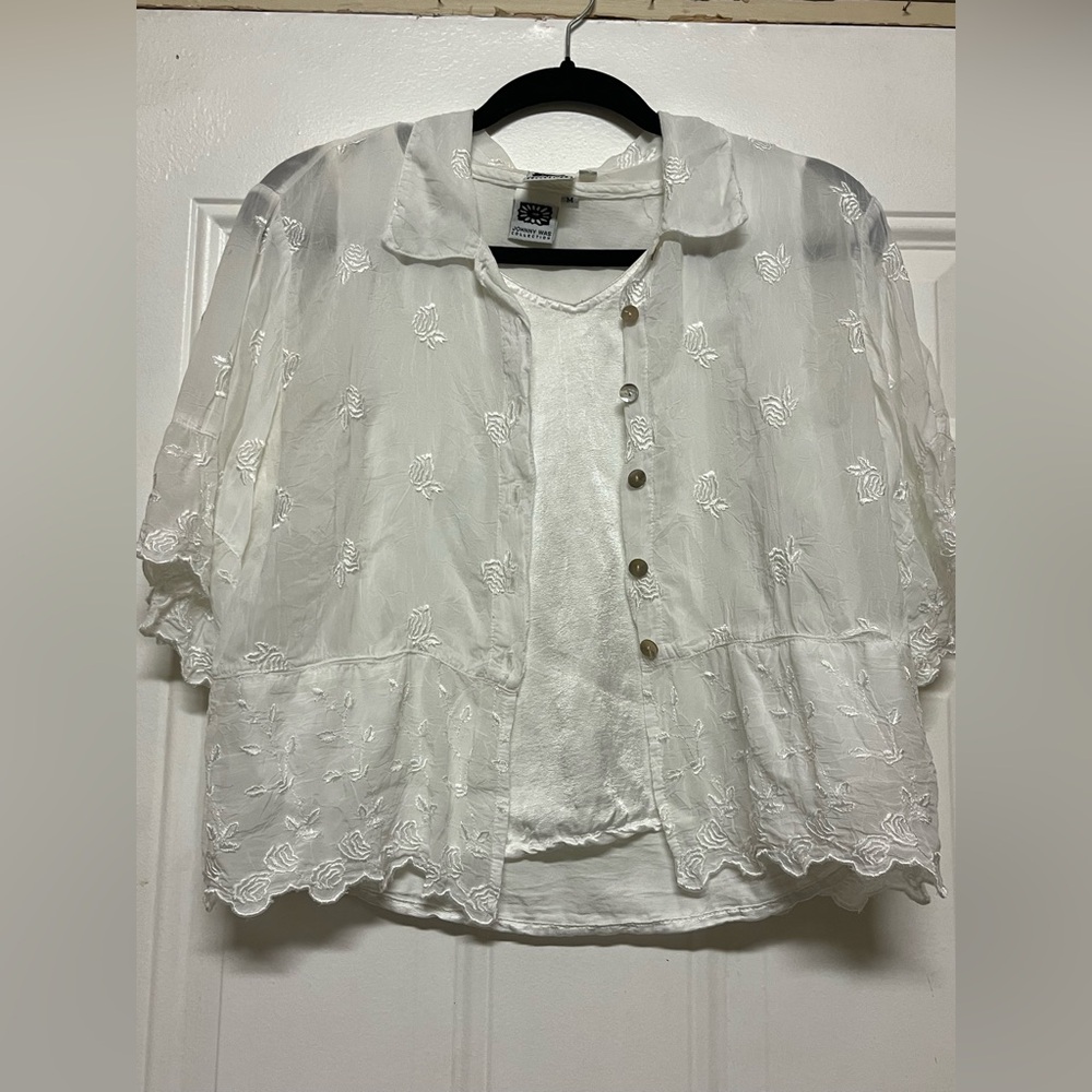 Lightweight White Embroidered Button-Front Women’s Top